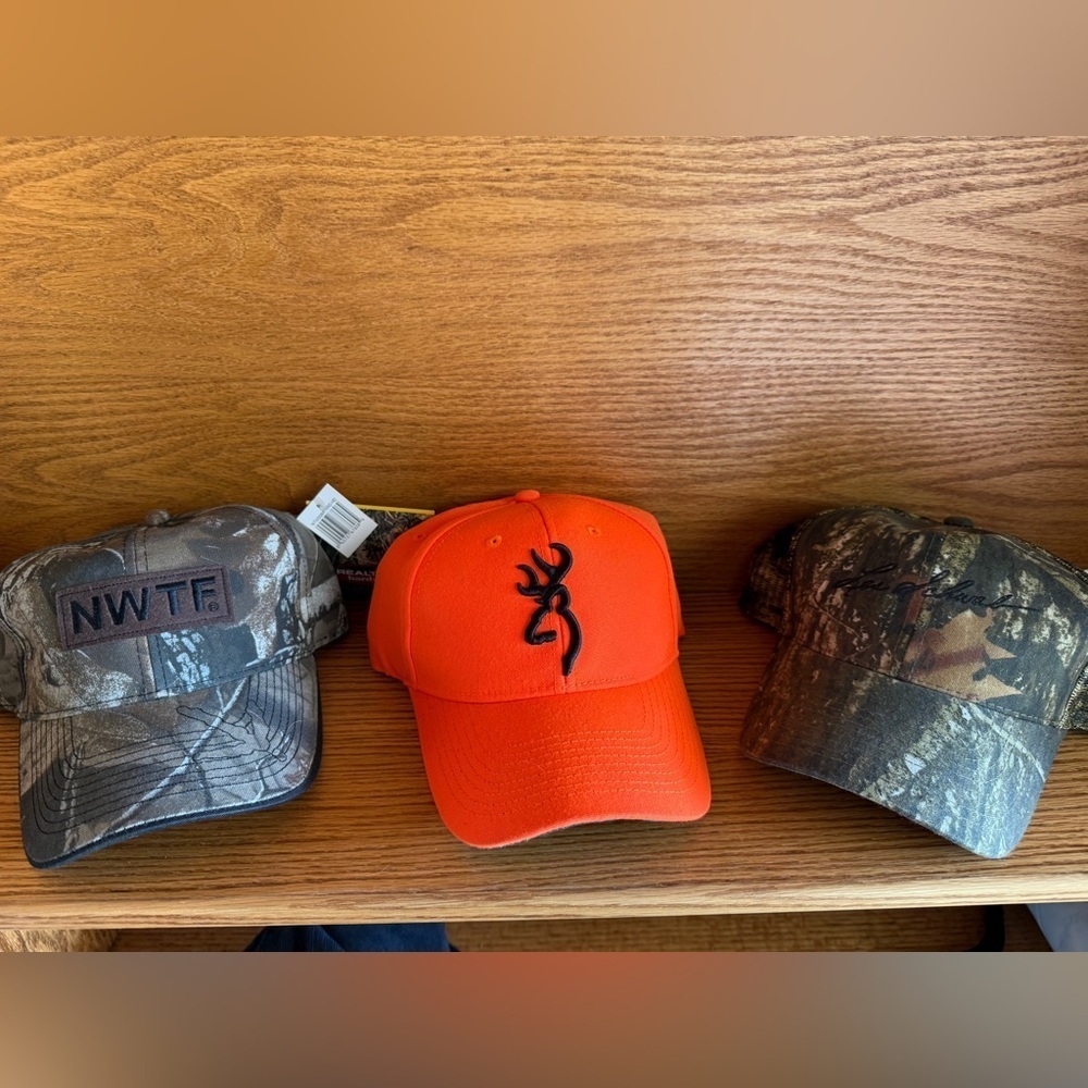 3 New Hunting Hats Orange and Camouflage Baseball Caps